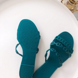Replica Hermes Teal Chain Strap Flat Sandal