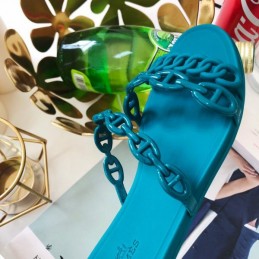 Replica Hermes Teal Chain Strap Flat Sandal
