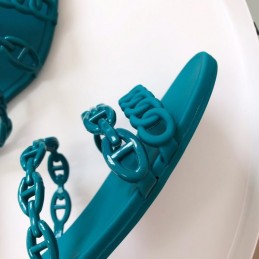 Replica Hermes Teal Chain Strap Flat Sandal