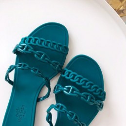 Replica Hermes Teal Chain Strap Flat Sandal