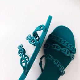 Replica Hermes Teal Chain Strap Flat Sandal