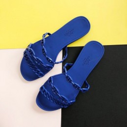 Replica Hermes Blue Chain Strap Flat Sandal