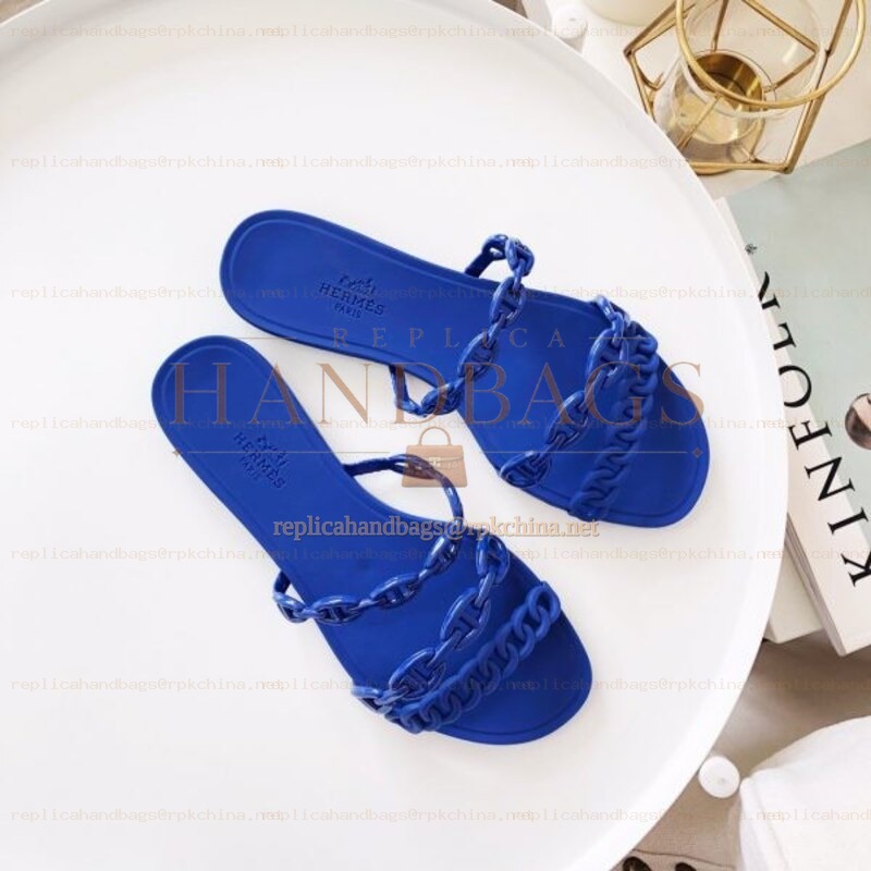Replica Hermes Blue Chain Strap Flat Sandal