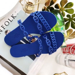Replica Hermes Blue Chain Strap Flat Sandal