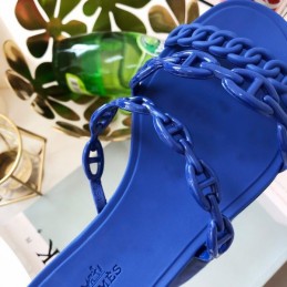Replica Hermes Blue Chain Strap Flat Sandal
