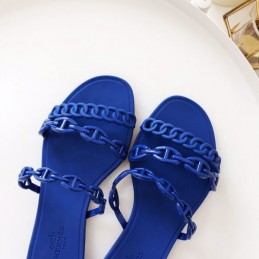 Replica Hermes Blue Chain Strap Flat Sandal