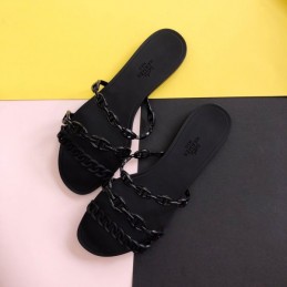 Replica Hermes Black Chain Strap Flat Sandal