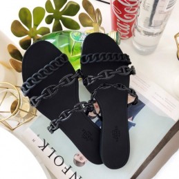 Replica Hermes Black Chain Strap Flat Sandal