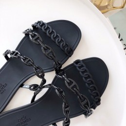 Replica Hermes Black Chain Strap Flat Sandal