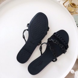 Replica Hermes Black Chain Strap Flat Sandal