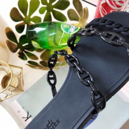 Replica Hermes Black Chain Strap Flat Sandal