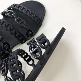 Replica Hermes Black Ruffled Chain Strap Flat Sandal