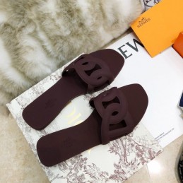 Replica Hermes Burgundy Chain Link Slide Sandal