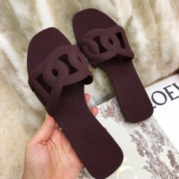 Replica Hermes Burgundy Chain Link Slide Sandal