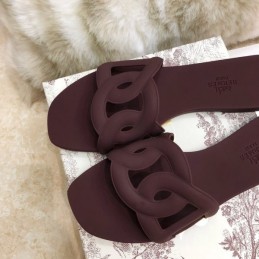 Replica Hermes Burgundy Chain Link Slide Sandal