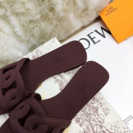 Replica Hermes Burgundy Chain Link Slide Sandal