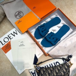 Replica Hermes Blue Chain Link Slide Sandal