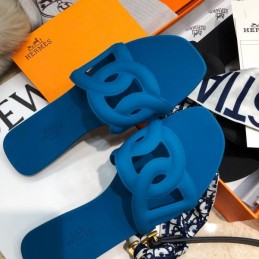 Replica Hermes Blue Chain Link Slide Sandal