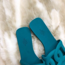 Replica Hermes Teal Chain Link Slide Sandal