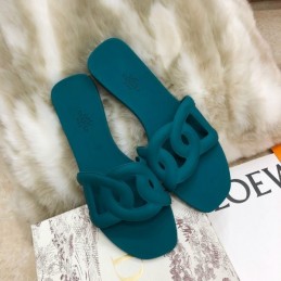 Replica Hermes Teal Chain Link Slide Sandal