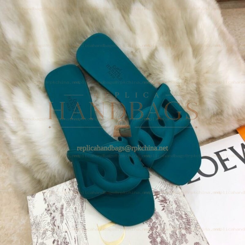 Replica Hermes Teal Chain Link Slide Sandal
