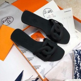 Replica Hermes Black Chain Link Slide Sandal