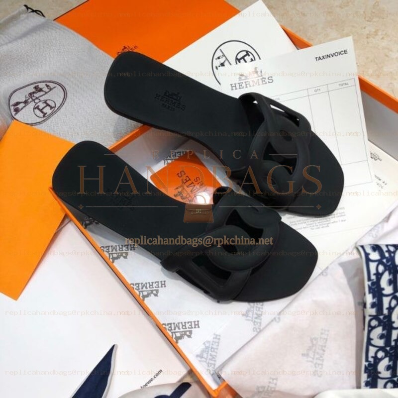 Replica Hermes Black Chain Link Slide Sandal