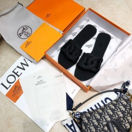 Replica Hermes Black Chain Link Slide Sandal