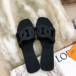 Replica Hermes Black Chain Link Slide Sandal