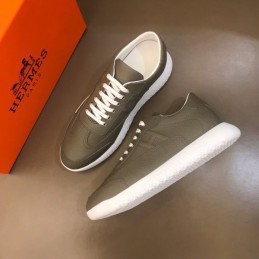 Replica Hermes olive green leather low top sneakers with white sole
