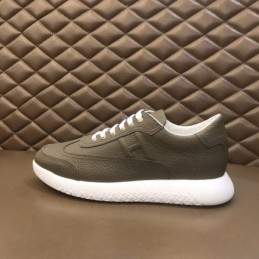 Replica Hermes olive green leather low top sneakers with white sole