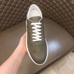 Replica Hermes olive green leather low top sneakers with white sole