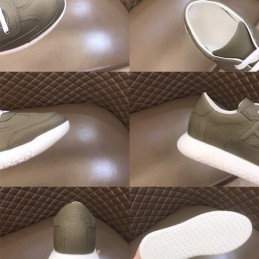 Replica Hermes olive green leather low top sneakers with white sole