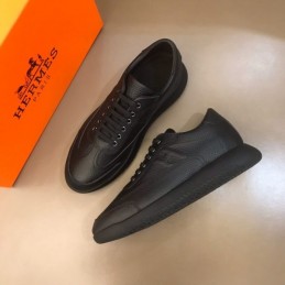 Replica Hermes black leather low top sneakers with black sole