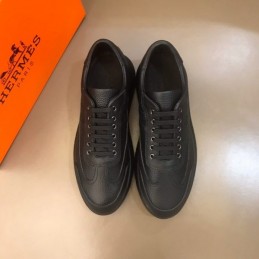 Replica Hermes black leather low top sneakers with black sole
