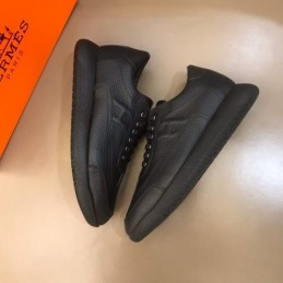 Replica Hermes black leather low top sneakers with black sole