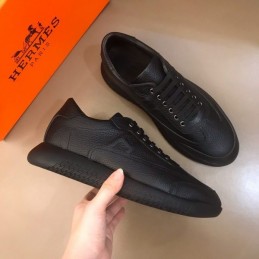 Replica Hermes black leather low top sneakers with black sole