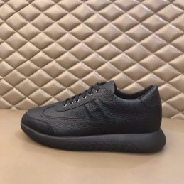 Replica Hermes black leather low top sneakers with black sole