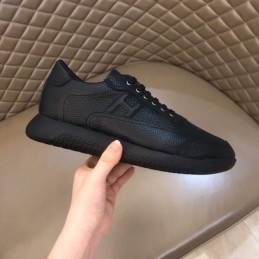 Replica Hermes black leather low top sneakers with black sole