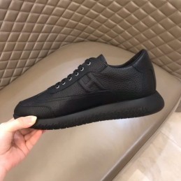 Replica Hermes black leather low top sneakers with black sole