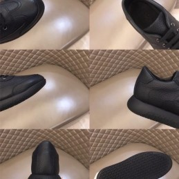 Replica Hermes black leather low top sneakers with black sole