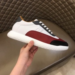 Replica Hermes white burgundy and black leather sneakers with white sole