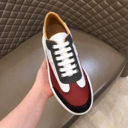 Replica Hermes white burgundy and black leather sneakers with white sole