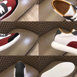 Replica Hermes white burgundy and black leather sneakers with white sole