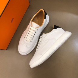 Replica Hermes white leather low top sneakers with white sole