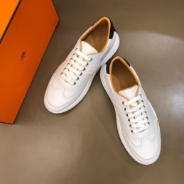 Replica Hermes white leather low top sneakers with white sole