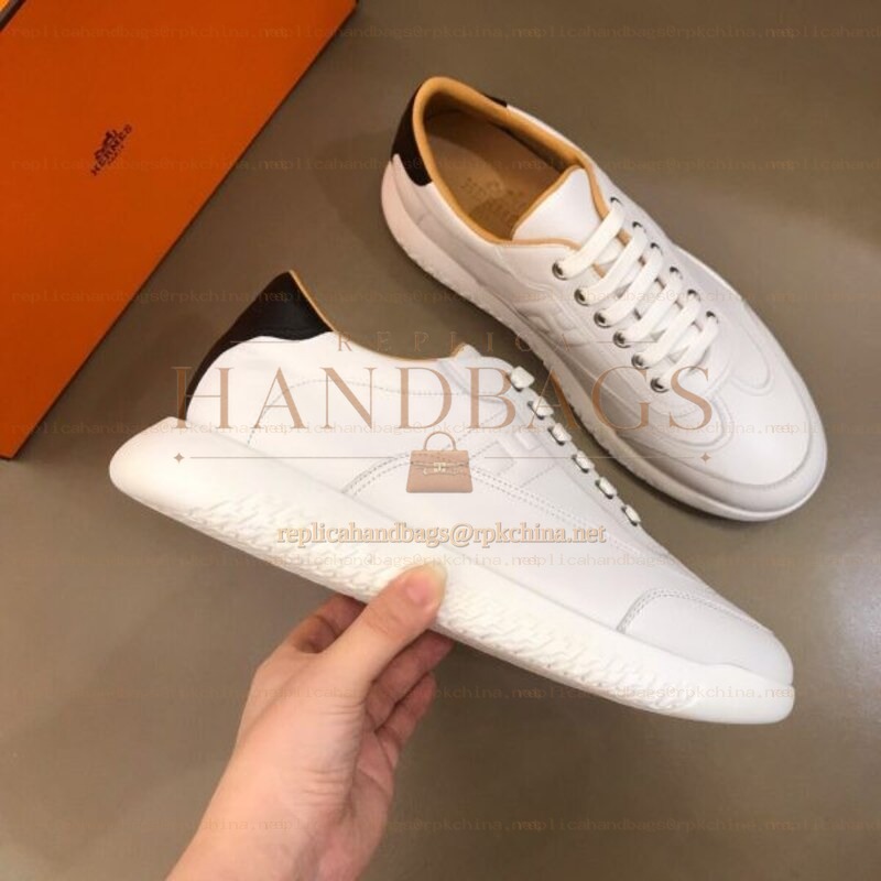 Replica Hermes white leather low top sneakers with white sole