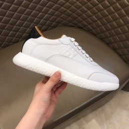 Replica Hermes white leather low top sneakers with white sole