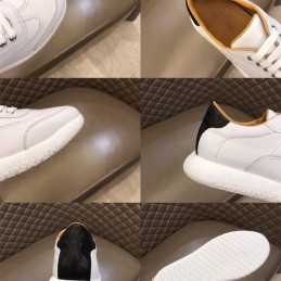 Replica Hermes white leather low top sneakers with white sole