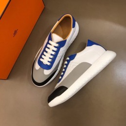 Replica Hermes white blue and black leather sneakers with white sole